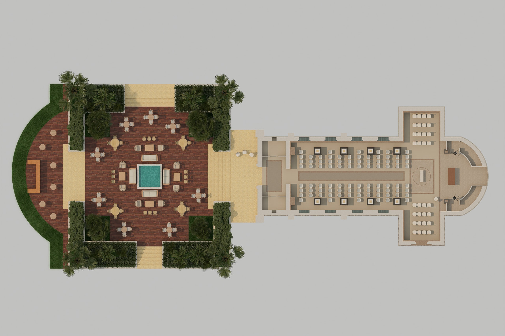 Planta general de la capilla y la plaza contigua con la distribución completa
